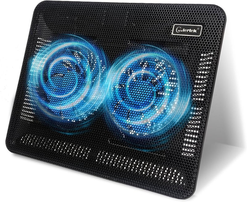 Coolertek Laptop Cooling Pad, Portable Slim Quiet Laptop Notebook Cooler Cooling Pad Stand with 2 Blue LED Fans, USB Powered, Adjustable Angled, Fits 11-14 Inch Laptop - Image 1